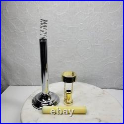 Art Deco Mechanical Candle Holders Pair Chrome Black Metal Shade Spring Loaded Art Deco Mechanical Candle Holders Pair Chrome Black Metal Shade Spring Loaded