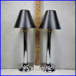 Art Deco Mechanical Candle Holders Pair Chrome Black Metal Shade Spring Loaded Art Deco Mechanical Candle Holders Pair Chrome Black Metal Shade Spring Loaded