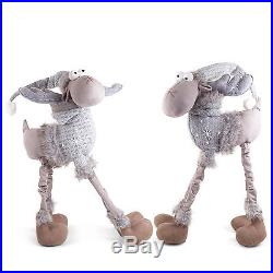 Arthur & Aaron the Large Standing Grey Fabric Christmas 4 Leg Reindeer Ornaments