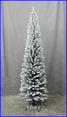 Artificial 8Ft Snow Flocked Frosted Slim Christmas Pencil Tree Home Decorations