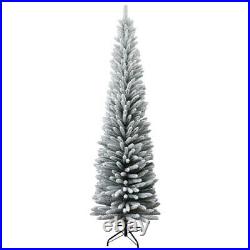 Artificial 8Ft Snow Flocked Frosted Slim Christmas Pencil Tree Home Decorations