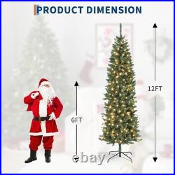 Artificial Christmas Tree, 6-12ft Pre-Lit Pencil Tree with Dual-Color LED Lights