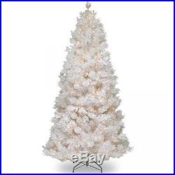 Artificial Christmas Tree 7.5 Ft White Xmas Indoor Decor Silver Glitter Lights