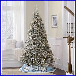 Artificial Christmas Tree 7′ Flocked Pine Pre-Lit 600 Clear Lights Decor Holiday