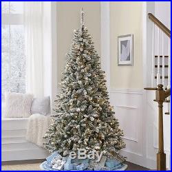Artificial Christmas Tree 7' Flocked Pine Pre-Lit 600 Clear Lights Decor Holiday
