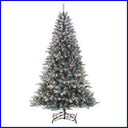 Artificial Christmas Tree 7′ Flocked Pine Pre-Lit 600 Clear Lights Decor Holiday