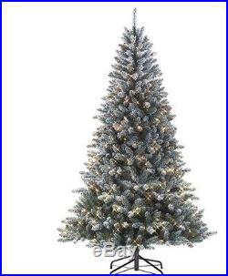 Artificial Christmas Tree 7' Flocked Pine Pre-Lit 600 Clear Lights Decor Holiday