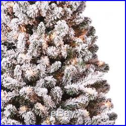 Artificial Christmas Tree Holiday Time 6.5ft Pre-Lit Crystal Flocked Pine Green