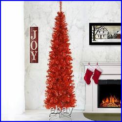 Artificial Christmas Tree Includes Stand Red Tinsel 6 ft