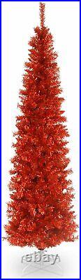 Artificial Christmas Tree Includes Stand Red Tinsel 6 ft