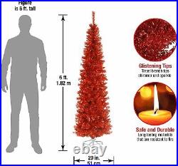 Artificial Christmas Tree Includes Stand Red Tinsel 6 ft