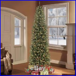 Artificial Christmas Tree Pre-Lit Fir Pencil Holiday Decoration 350 Clear Lights
