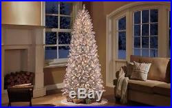 Artificial Flocked Christmas Tree 9 Foot Slim Prelit Clear Lights Holiday Decor
