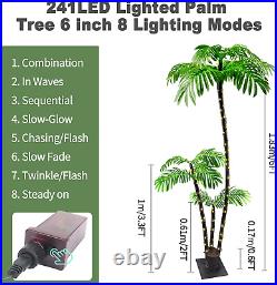 Artificial Palm Tree 6Ft 3Trunks 241LED Lighted Outdoor with 8 Modes for Tiki Ba