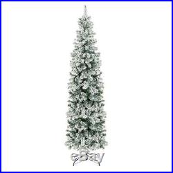 Artificial Pencil Christmas Tree 7.5-foot Snow Flocked Branches Holiday Indoor