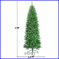 Artificial Pencil Christmas Tree Hinged Fir PVC Tree 7Ft Pre-lit /350 LED Lights