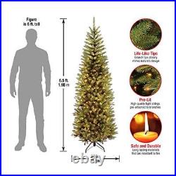 Artificial Pre-Lit Slim Christmas Tree, Green, Kingswood Fir, White Lights