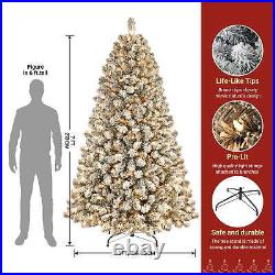 Artificial Xmas Christmas Tree 4-9FT Prelit Snow Flocked with 100-600 Warm Lights