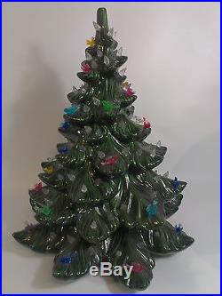 Atlantic Mold Christmas Tree Ceramic Green Ornament Bulbs Birds 16.5 Tall Xmas