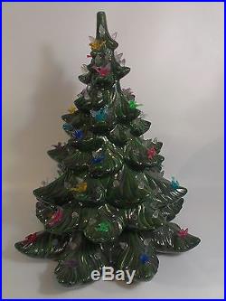 Atlantic Mold Christmas Tree Ceramic Green Ornament Bulbs Birds 16.5 Tall Xmas