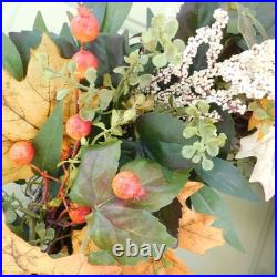 Atrificial Fall Wreath with Autumn Orange hues, Greens, Berries Front Door Decor