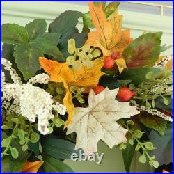 Atrificial Fall Wreath with Autumn Orange hues, Greens, Berries Front Door Decor