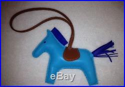 Authentic Hermes Grigri Rodeo Horse Pony Charm Bleu Blue Aztec MM Lambskin