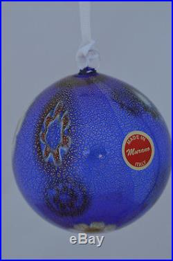 Authentic Murano Glass Millefiori Ball Ornament, Cobalt Blue