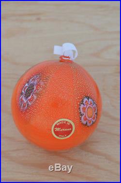 Authentic Murano Glass Millefiori Ball Ornament, Orange