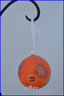 Authentic Murano Glass Millefiori Ball Ornament, Orange