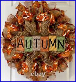 Autumn Burlap Wreath Handmade Deco Mesh