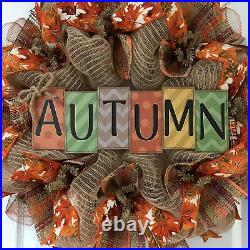 Autumn Burlap Wreath Handmade Deco Mesh