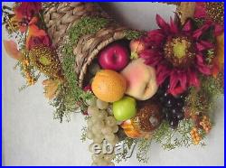 Autumn Fall Cornucopia Thanksgiving Decor Harvest Fruits Sunflower Wreath