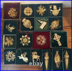 BALDWIN 24kt Gold over Brass Holiday Christmas Ornaments w Box Lot of 19