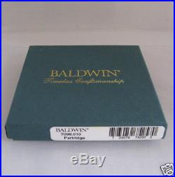 BALDWIN BRASS 3D Partridge Filigree NEW with BOX Christmas Ornament 24K Gold Brass