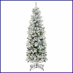 BCP 6ft Pre-Lit Artificial Christmas Pencil Tree with Snow Flocked Tips