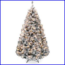 BCP 6ft Snow Flocked Pre-Lit Artifical Pine Christmas Tree with Warm White Lights