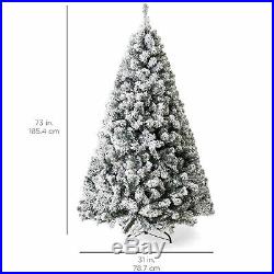 BCP 6ft Snow Flocked Pre-Lit Artifical Pine Christmas Tree with Warm White Lights