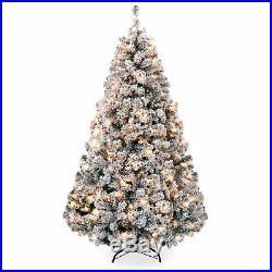 BCP 7.5ft Flocked Pre-Lit Artifical Pine Christmas Tree with Warm White Lights