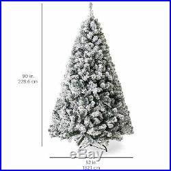 BCP 7.5ft Flocked Pre-Lit Artifical Pine Christmas Tree with Warm White Lights