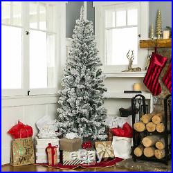 BCP 7.5ft Pre-Lit Artificial Christmas Pencil Tree with Snow Flocked Tips