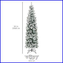 BCP 7.5ft Snow Flocked Artificial Pencil Christmas Tree with Stand
