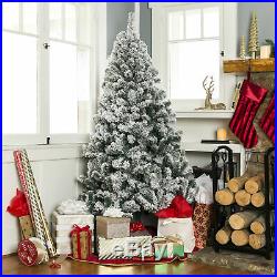BCP 7.5ft Snow Flocked Hinged Artifical Pine Christmas Tree with Metal Stand