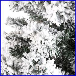 BCP 7.5ft Snow Flocked Pre-Lit Artifical Pine Christmas Tree withWarm White Lights