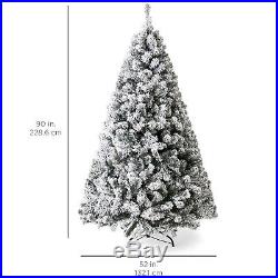 BCP 7.5ft Snow Flocked Pre-Lit Artifical Pine Christmas Tree withWarm White Lights