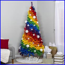 BCP 7ft Artificial Rainbow Full Fir Christmas Tree Holiday Decor with Metal Stand
