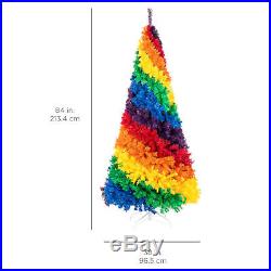 BCP 7ft Artificial Rainbow Full Fir Christmas Tree Holiday Decor with Metal Stand