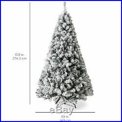 BCP 9ft Snow Flocked Hinged Artifical Pine Christmas Tree with Metal Stand