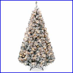 BCP 9ft Snow Flocked Pre-Lit Artifical Pine Christmas Tree with Warm White Lights