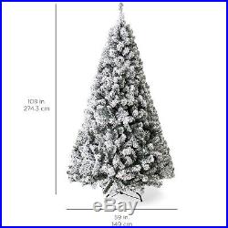 BCP 9ft Snow Flocked Pre-Lit Artifical Pine Christmas Tree with Warm White Lights